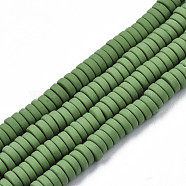 Handmade Polymer Clay Beads, Disc/Flat Round, Heishi Beads
, Dark Olive Green, 5.5x2mm, Hole: 1.5mm, about 162~184pcs/strand, 15.94 inch~16.34 inch(40.5~41.5cm)(CLAY-N008-052-03)
