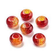 Two Tone Transparent Crackle Acrylic European Beads, Large Hole Beads, Rondelle, FireBrick, 14x8.5mm, Hole: 5.5mm, about 537pcs/500g(TACR-P009-B01-04)