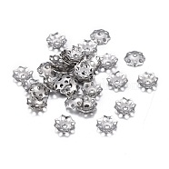 201 Stainless Steel Bead Caps, Flower, 8-petal
, Stainless Steel Color, 4.5~5x1mm, Hole: 0.8mm(STAS-F255-053P-A)