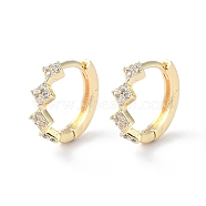 Brass Micro Pave Cubic Zirconia Hoop Earrings, Rhombus, Real 18K Gold Plated, 12x4mm(EJEW-P259-06G)