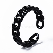 Spray Painted Brass Cuff Rings, Open Rings, Curb Chain, Black, US Size 9, Inner Diameter: 19mm(RJEW-S044-146A)