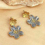 304 Stainless Steel Flower Dangle Stud Earrings, with Enamel, Real 18K Gold Plated, 38x22.5mm(EJEW-K296-06G)