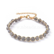 Natural Labradorite Bracelets, with 304 Stainless Steel Findings, Round, 7-3/8 inch~7-1/2 inch(18.6~19cm)(BJEW-JB04663-02)