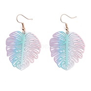 Spray Painted Stainless Steel Monstera Leaf Dangle Earrings, Etched Metal Embellishments, with Golden Plated Iron Earring Hooks, Colorful, 58mm, Pin: 0.7mm(EJEW-I256-01G)