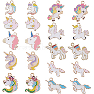 40Pcs 10 Styles Alloy Enamel Pendants, Unicorn Charm, Mixed Color, 16.5~24.5x15~24x1.5mm, Hole: 1.5~2mm, 4pcs/style(ENAM-SC0004-33)