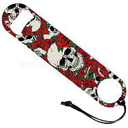 201 Stainless Steel Bottle Opener, with PU Leather Cord, Rectangle, Rose Pattern, 178x38x2mm(AJEW-WH0393-010)