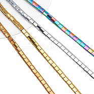 4 Strands 4 Colors Electroplatesd Synthetic Non-magnetic Hematite Beads Strands, 2-Hole, Rectangle, Mixed Color, 5x5x2mm, Hole: 0.8mm, about 88pcs/strand, 15.75''(40cm), 1 strand/color(G-NB0004-35)