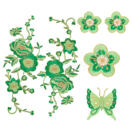 7Pcs 4 Style Embroidered Cloth Patch, Adhesive/Sew on Patches, Costume Accessories, Lime Green, 48~238x48~97x1~2mm(DIY-NB0008-33)
