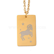 Golden 202 Stainless Steel Constellation Pendants Necklaces, Rectangle, Aries, 15.94 inch(40.5cm)(NJEW-K380-02G-04)