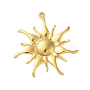 304 Stainless Steel Pendants, Sun Charm, Real 18K Gold Plated, 35.5x23.5x5.5mm, Hole: 2.5mm(STAS-S123-04G-01)