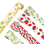 Nbeads 5 Colors Polyester Ribbon, Single Face Fruits Paragraph Pattern, for Gift Wrapping, Floral Bows Crafts Decoration, Mixed Color, 2-1/2 inch(63mm), about 6yards/roll(5.48m/roll), 5rolls/set(OCOR-NB0001-33)