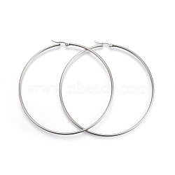 Tarnish Resistant 201 Stainless Steel Big Hoop Earrings, with 304 Stainless Steel Pin, Hypoallergenic Earrings, Ring Shape, Stainless Steel Color, 12 Gauge, 82.5x2mm, Pin: 1mm(EJEW-A052-20E-P)