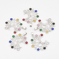 Chakra Jewelry, Alloy Gemstone Pendants, Moon, Platinum, 39x35x3.5mm, Hole: 6x3mm(G-S292-07)