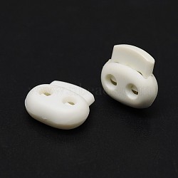 Iron Spring Eco-Friendly Plastic Cord Locks, Dyed, 2-Hole, White, 15x17x7mm, Hole: 3mm(X-FIND-E004-43A)