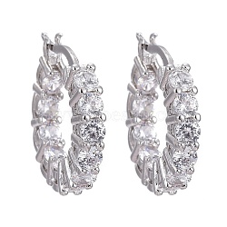 Brass Micro Pave Clear Cubic Zirconia Hoop Earrings, Long-Lasting Plated, Ring, Real Platinum Plated, 17.5x18.5x3mm, Pin: 0.5x1mm(EJEW-K083-42P)