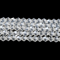 Transparent Electroplate Glass Beads Strands, Pearl Luster Plated, Faceted, Bicone, Clear, 4x4mm, Hole: 0.8mm, about 87~98pcs/strand, 12.76~14.61 inch(32.4~37.1cm)(GLAA-F029-4mm-C13)