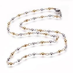 304 Stainless Steel Chain Necklaces, with Lobster Claw Clasps, Flat Round, Golden & Stainless Steel Color, 17.9 inch(45.5cm)(STAS-P164-12GP)