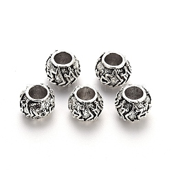 Tibetan Style Alloy European Beads Settings for Enamel, Large Hole Beads, Cadmium Free & Lead Free, Rondelle with Maple Leaf
, Antique Silver, 11x8.5mm, Hole: 5mm, about 330pcs/1000g(TIBE-N006-97AS-LF)