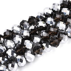 Electroplate Glass Beads Strands, Half Pearl Luster Plated, Faceted, Rondelle, Light Grey, 8x6mm, Hole: 1mm, about 60~62pcs/strand, 39~40cm(GR8MMY-01S)