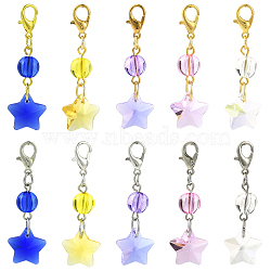 50Pcs Glass & Acrylic Star Pendant Decorations, with Alloy Lobster Claw Clasps, Mixed Color, 42mm(HJEW-FS00046)