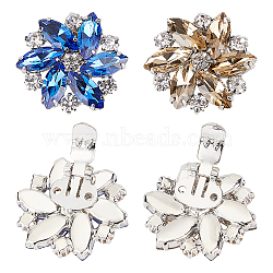 Nbeads 4 Pcs 2 Colors Platinum Alloy Shoe Buckle Clips, with Glass Rhinestone, Flower, Mixed Color, 32x34x10mm, 2pcs/color(ALRI-NB0001-09P)