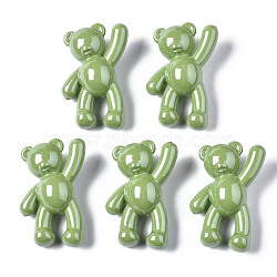 Opaque Acrylic Pendants, Pearl Luster Plated, Bear, Yellow Green, 36x22x13.5mm, Hole: 2.5mm(PACR-ZX016-08C)