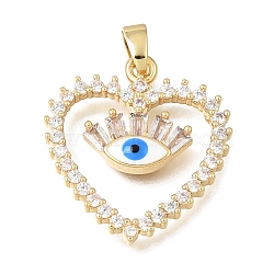 Brass Micro Pave Clear Cubic Zirconia Pendants, with Enamel, Heart with Evil Eye Charms, Rack Plating, Long-Lasting Plated, Cadmium Free & Lead Free, Golden, 22.5x20x4mm, Hole: 5x2.5mm(KK-C263-22A-G)