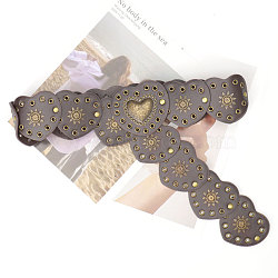 Vintage Alloy with Imitation Leather Chain Belts, Heart, Antique Bronze, Coconut Brown, 1000mm(FS-WG26C2E-01)