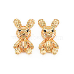 Brass Micro Pave Black Cubic Zirconia Pendants, Nickel Free, Rabbit, Real 18K Gold Plated, 30x16x5.5mm, Hole: 1mm(KK-S356-592G-NF)