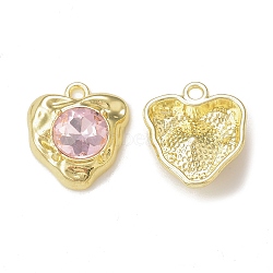 Rack Plating Alloy Glass Pendants, Golden, Heart Charms, Pearl Pink, 17.5x15.5x5.5mm, Hole: 1.8mm(PALLOY-P291-03G-06)