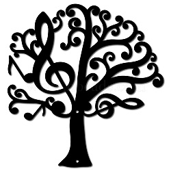 Iron Wall Hanging Decoration, with Screws, Metal Wall Art Ornament for Home, Dancing Tree of Life & Music Note, Electrophoresis Black, 300x287mm(HJEW-WH0013-085)