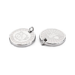 304 Stainless Steel Pendants, with Jump Rings, Flat Round with Tiger, Stainless Steel Color, 16x2mm, Jump Ring: 5x1mm, 3mm inner diameter(STAS-N097-159P)