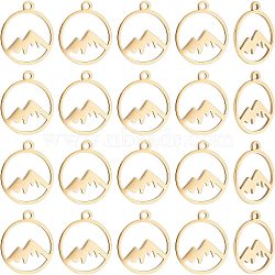 201 Stainless Steel Laser Cut Pendants, Mountain, Golden, 17x14.5x1mm, Hole: 1.5mm, 20pcs/box(STAS-UN0038-97)