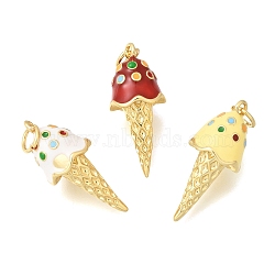 Brass Emanel Pendants, Ice Cream Charms, Cadmium Free & Lead Free, Rack Plating, Long-Lasting Plated, Real 18K Gold Plated, with Jump Ring, Mixed Color, 23x10mm, Hole: 3.5mm(KK-C255-03G)