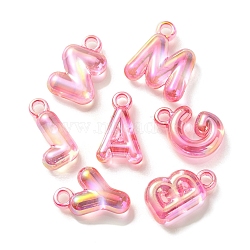 UV Plating Rainbow Iridescent Acrylic Beads, Letters, Pink, 25~26x14~22.5x8mm, Hole: 3.5mm(OACR-K003-007A)