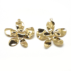 Brass Wavy Pendants, Flower, Real 18K Gold Plated, 33.5x32x1mm, Hole: 1mm(KK-T032-129G)