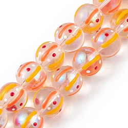 Handmade Lampwork Beads Strands, wiuth Enamel, Round, Orange, 12~2.5mm, Hole: 1.2mm, about 30pcs/strand, 13.58 inch(34.5cm)(LAMP-F029-01D)