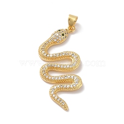 Rack Plating Brass Micro Pave Cubic Zirconia Pendants, Cadmium Free & Lead Free, Real 18K Gold Plated, Snake, Clear, 37x16x3.5mm, Hole: 4.3x3.6mm(KK-A160-13G)