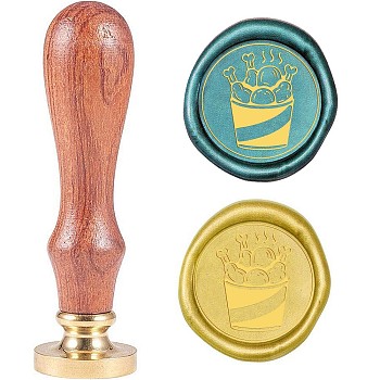 Wax Seal Stamp Set, Sealing Wax Stamp Solid Brass Head,  Wood Handle Retro Brass Stamp Kit Removable, for Envelopes Invitations, Gift Card, Food Pattern, 83x22mm