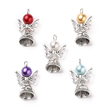 Alloy Pendants, with Electroplate Glass Beads, Tibetan Style Alloy Beads, Tibetan Style Cone Alloy Bead Caps, Angel, Antique Silver, 29x18x12mm, Hole: 3mm