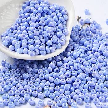 Baking Paint Glass Seed Beads, Round, Cornflower Blue, 4x3mm, Hole: 1.2mm, about 7650pcs/pound