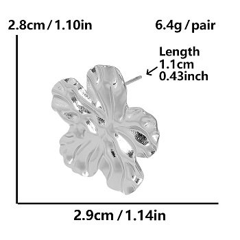 304 Stainless Steel Fashionable Flower Stud Earrings with Exaggerated Design and High-end Quality, Platinum, 28x29mm