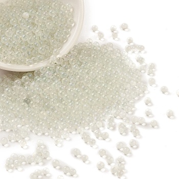 Luminous Transparent Glass Seed Round Beads, No Hole/Undrilled, Grade A, Clear, 3~3.5mm, about 7500pcs/bag