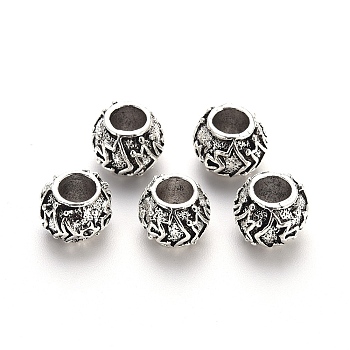 Tibetan Style Alloy European Beads Settings for Enamel, Large Hole Beads, Cadmium Free & Lead Free, Rondelle with Maple Leaf
, Antique Silver, 11x8.5mm, Hole: 5mm, about 330pcs/1000g