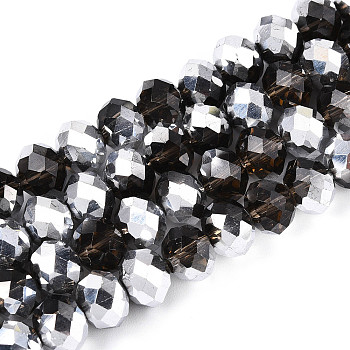Electroplate Glass Beads Strands, Half Pearl Luster Plated, Faceted, Rondelle, Light Grey, 8x6mm, Hole: 1mm, about 60~62pcs/strand, 39~40cm