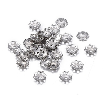 201 Stainless Steel Bead Caps, Flower, 8-petal
, Stainless Steel Color, 4.5~5x1mm, Hole: 0.8mm