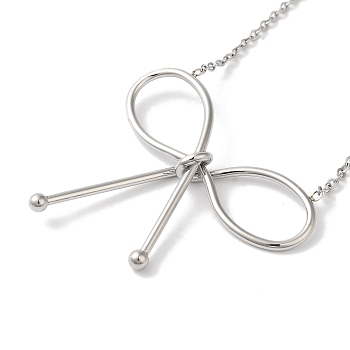 304 Stainless Steel Cable Chain Bowknot Pendant Necklaces, Stainless Steel Color, 18.31 inch(46.5cm)