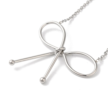 Non-Tarnish 304 Stainless Steel Cable Chain Bowknot Pendant Necklaces, Stainless Steel Color, 18.31 inch(46.5cm)