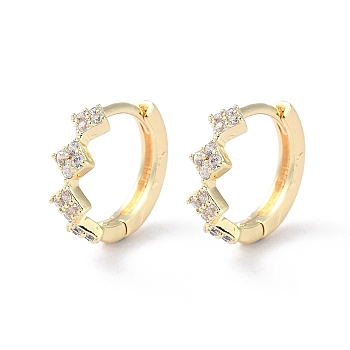Brass Micro Pave Cubic Zirconia Hoop Earrings, Rhombus, Real 18K Gold Plated, 12x4mm