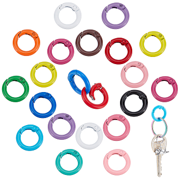 Elite 30Pcs 15 Colors Zinc Alloy Spring Gate Rings, Round Ring, Mixed Color, 20x3.5mm, 7 Gauge, Inner Diameter: 13mm, 2pcs/color